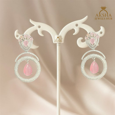 Elegance American Diamond Roadium Polish Blush Pink Drop Earrings