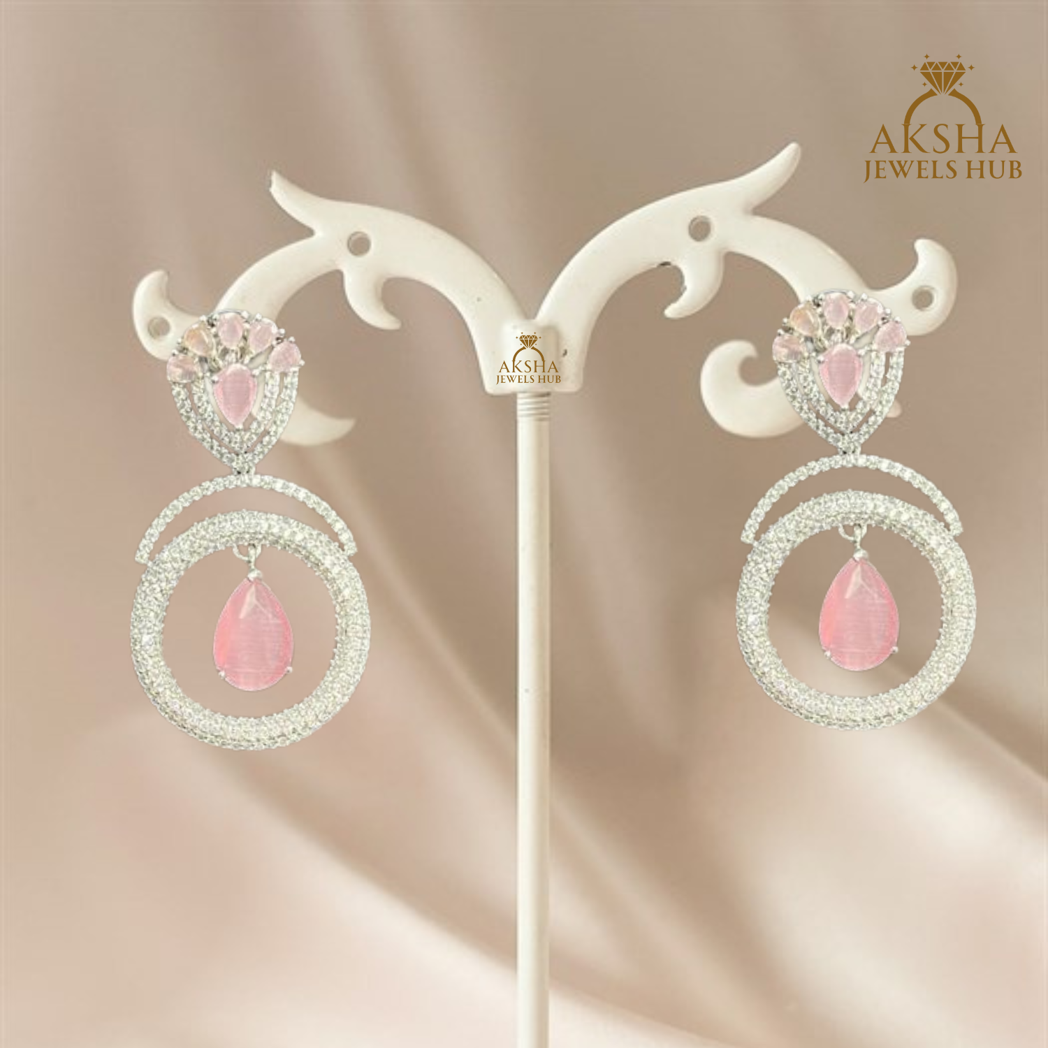 Elegance American Diamond Roadium Polish Blush Pink Drop Earrings